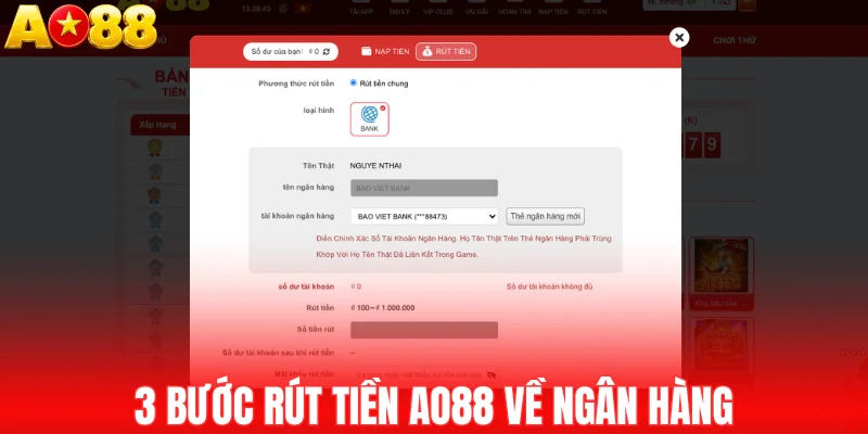 3 bước rút tiền AO88 về ngân hàng