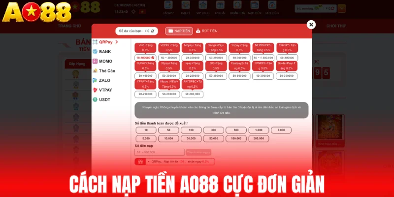 Cách nạp tiền AO88 cực đơn giản