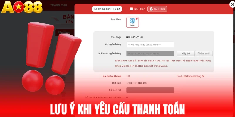 Lưu ý khi yêu cầu thanh toán